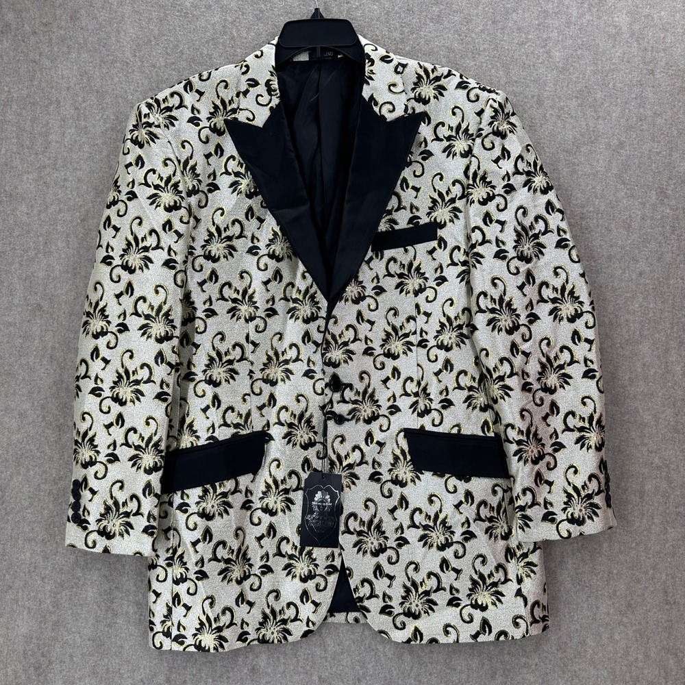 NWT Angelino Mens 44L Golden Tuxedo Blazer Jacket Black‎ Metallic Gold Floral